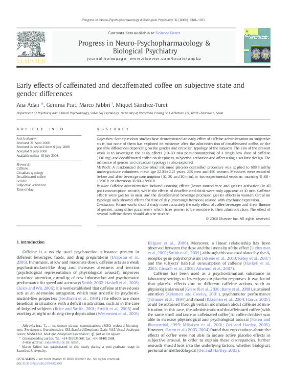 (PDF) Early effects of caffeinated and decaffeinated coffee on ...