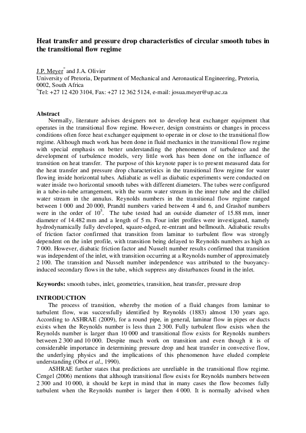 (PDF) Heat transfer and pressure drop characteristics of circular ...
