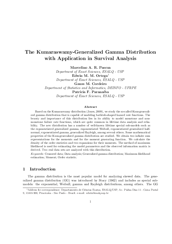 (PDF) The Kumaraswamy generalized gamma distribution with application ...