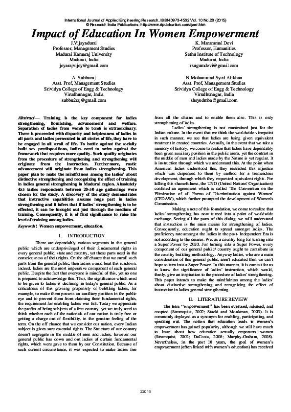 (PDF) Impact of Education In Women Empowerment