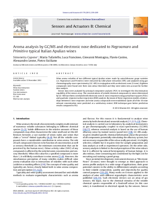 (PDF) Aroma analysis by GC/MS and electronic nose dedicated to ...