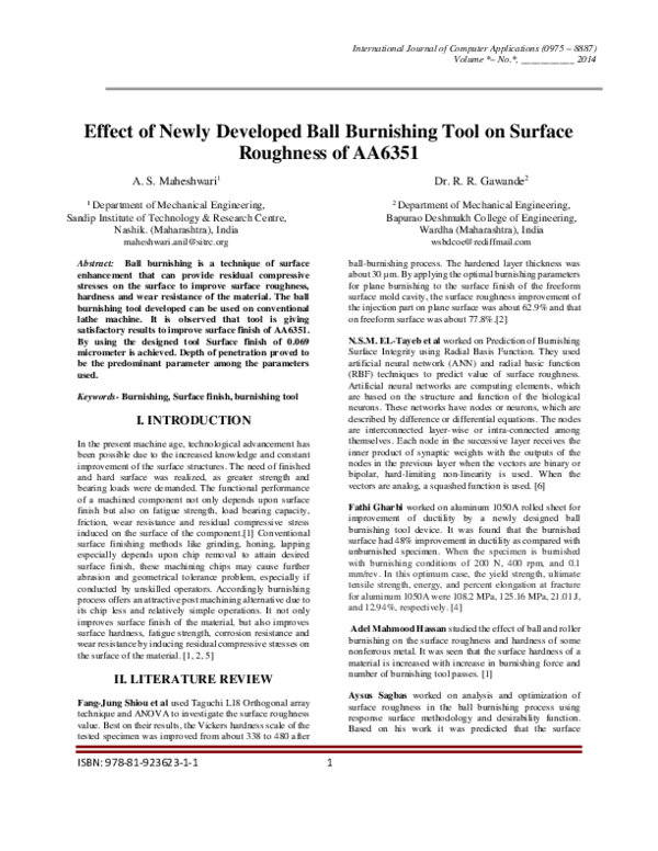(PDF) Effect of Newly Developed Ball Burnishing Tool on Surface ...