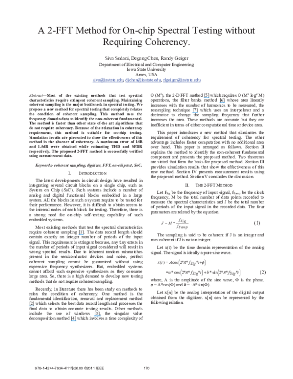 (PDF) A 2FFT method for on-chip spectral testing without requiring ...
