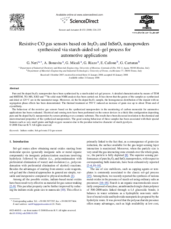 (PDF) Resistive CO gas sensors based on In 2O 3 and InSnO x nanopowders ...