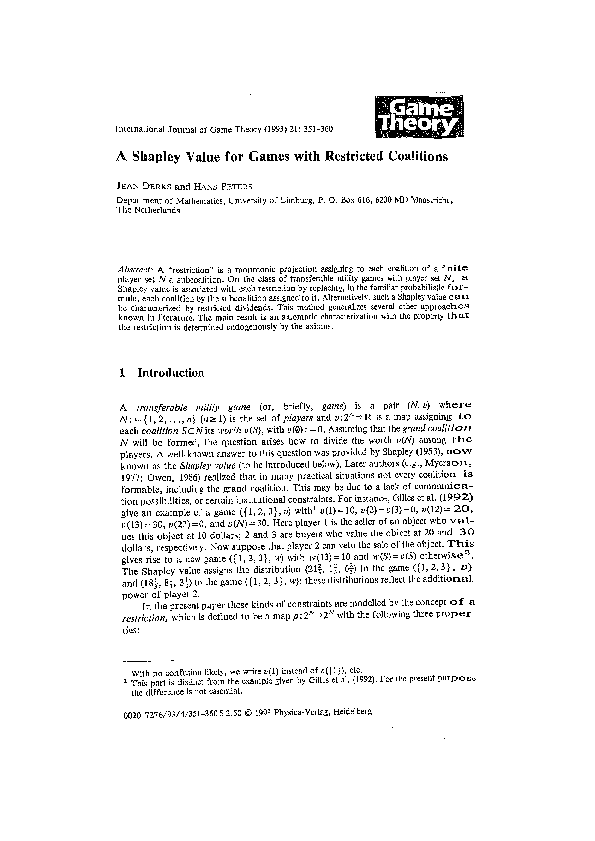 (PDF) A shapley value for games with restricted coalitions