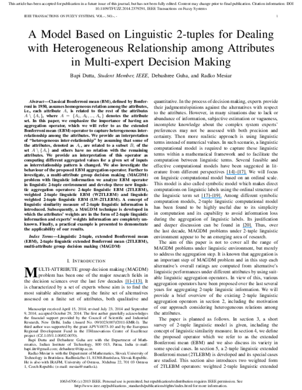 (PDF) A Model based on Linguistic 2-tuples for Dealing with ...