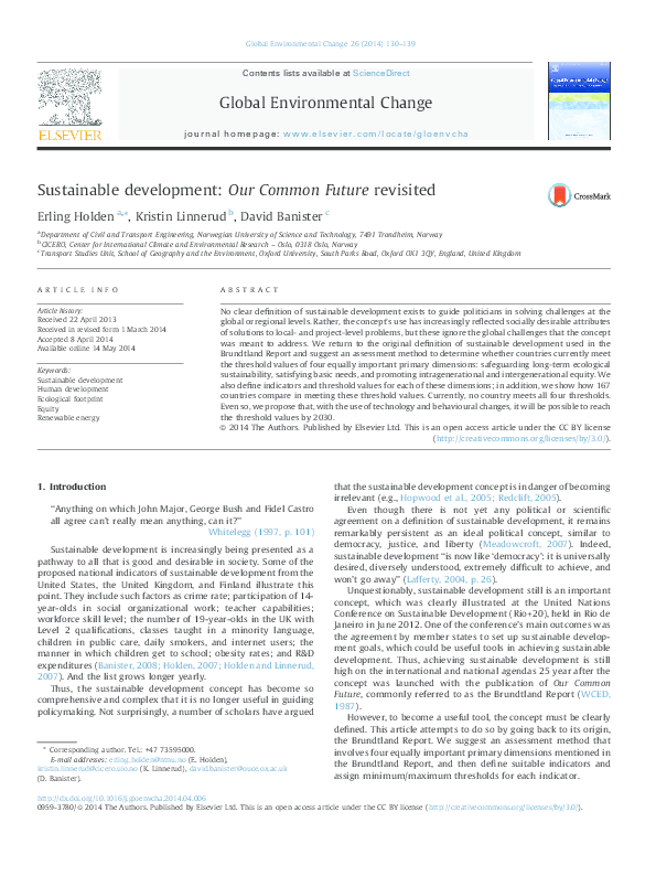 (PDF) Sustainable development: Our Common Future revisited