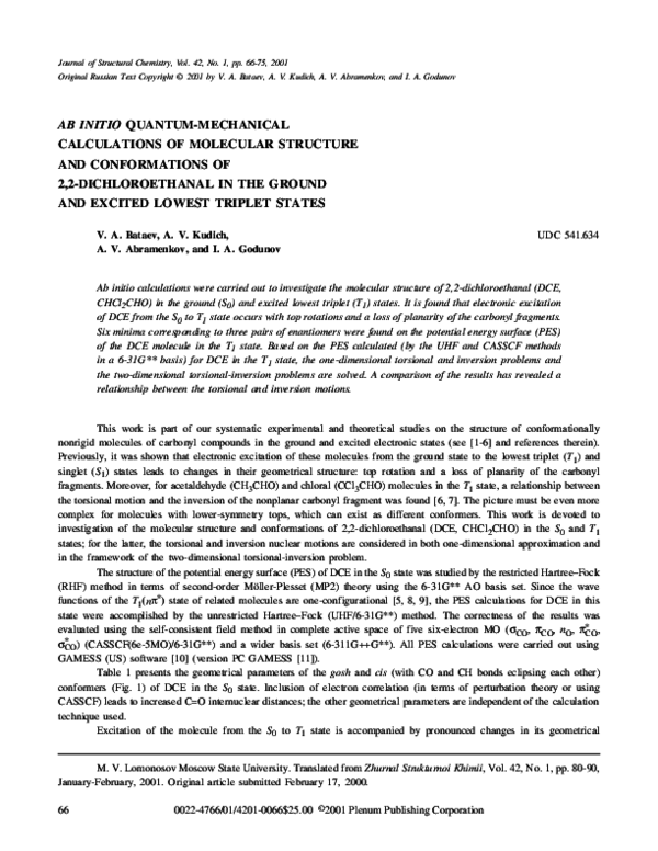 (PDF) Ab initio Quantum-Mechanical Calculations of Molecular Structure ...