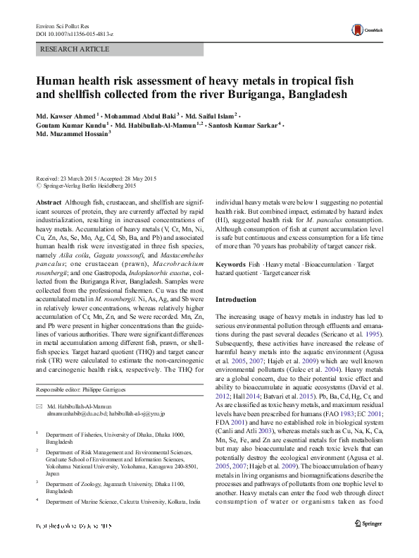 (PDF) Human health risk assessment of heavy metals in tropical fish and ...