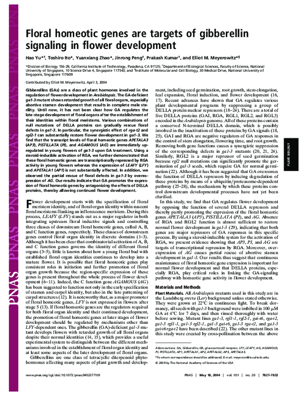 (PDF) Floral homeotic genes are targets of gibberellin signaling in ...