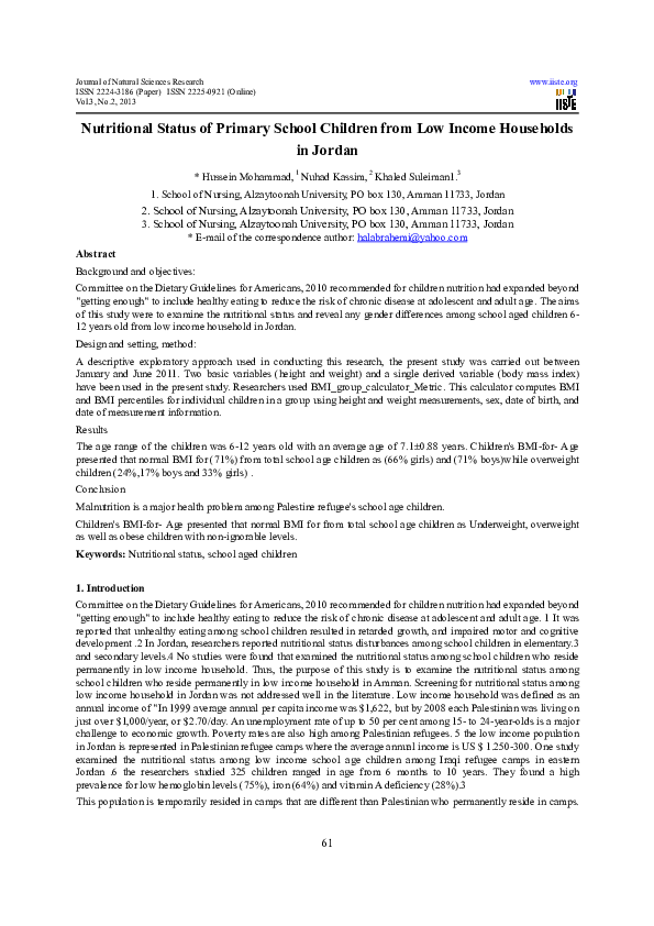 (PDF) Nutritional Status of Primary School Children from Low Income ...