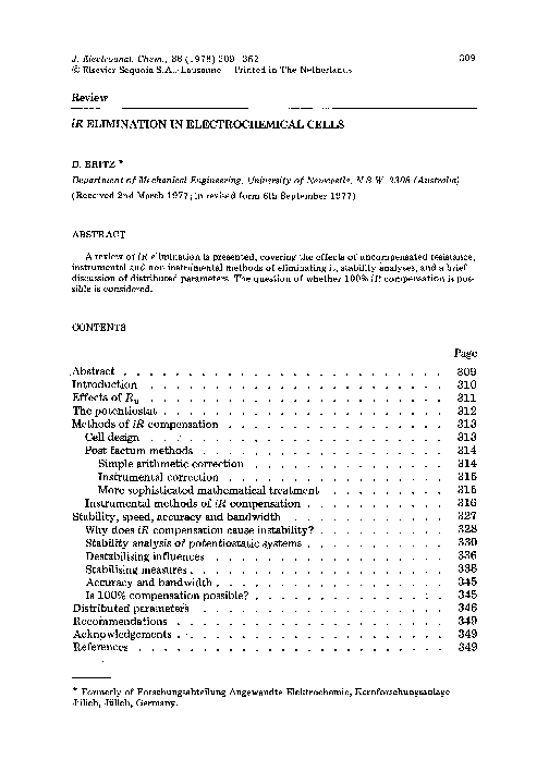 (PDF) iR elimination in electrochemical cells