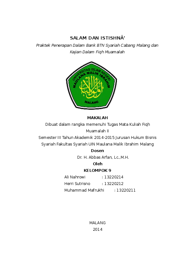 Makalah Fiqh Muamalah Istishna Dan Salam Ms Sitifauzah Academia Edu