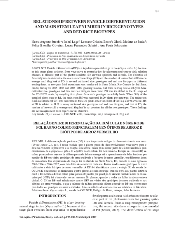 (PDF) Relationship between panicle differentiation and main stem leaf ...