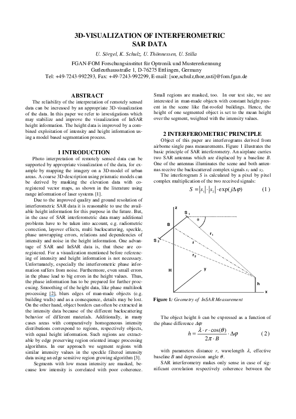 (PDF) 3D-visualization of interferometric SAR data