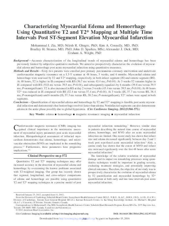 (PDF) Characterizing Myocardial Edema and Hemorrhage Using Quantitative ...