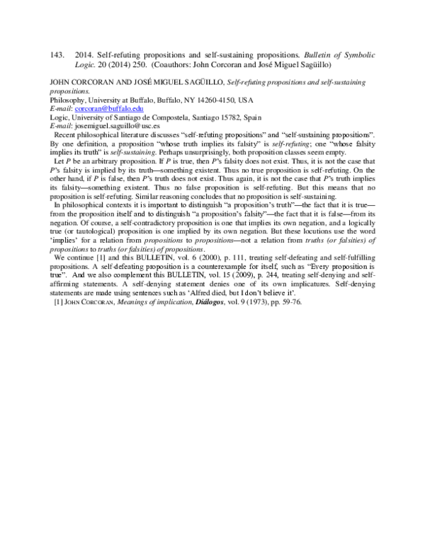 (PDF) Self-refuting propositions self-sustaining propositions