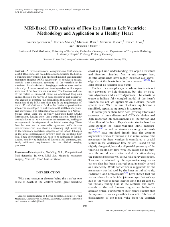 (PDF) MRI-Based CFD Analysis of Flow in a Human Left Ventricle ...