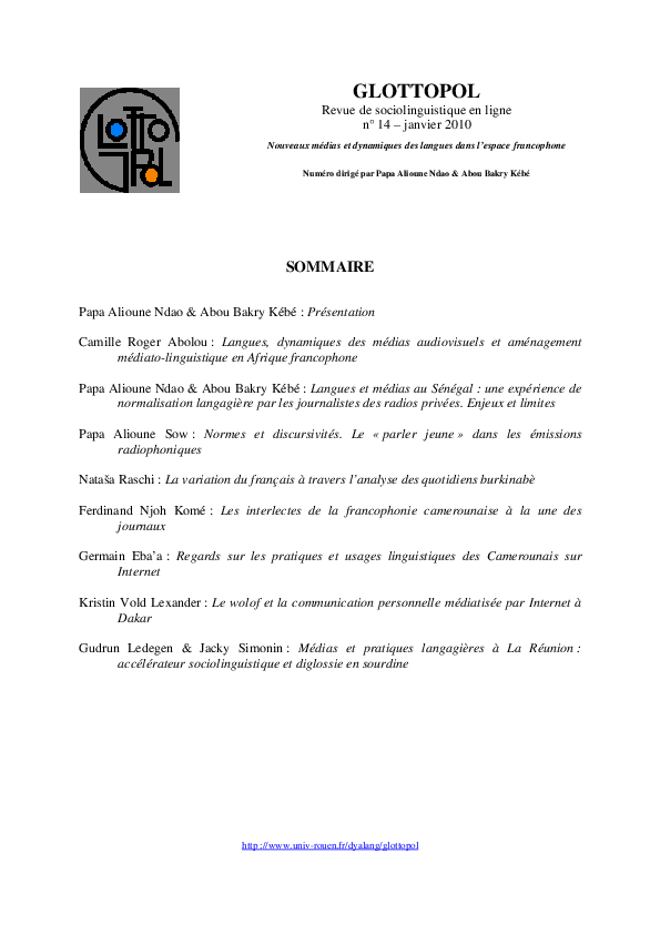 Pdf Nouveaux Medias Et Dynamiques Des Langues Dans L Espace Francophone Adam Dattey Academia Edu