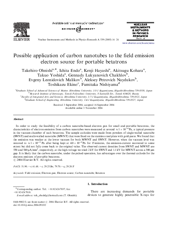 (PDF) Possible application of carbon nanotubes to the field emission ...