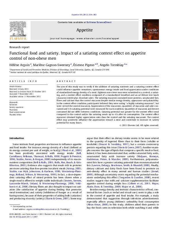 (PDF) Functional food and satiety: impact of a satiating context effect ...