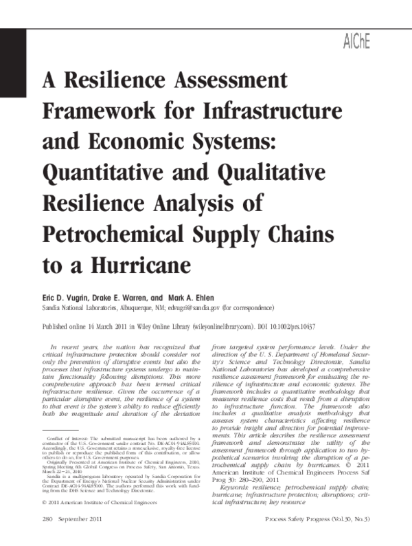 (PDF) A resilience assessment framework for infrastructure and economic ...