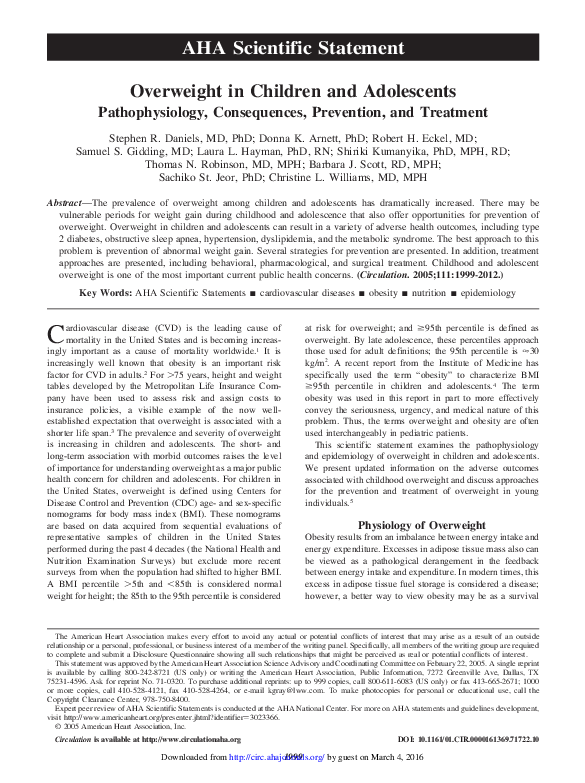 (PDF) Prevention, and Treatment Overweight in Children and Adolescents ...