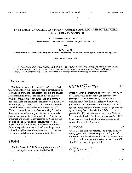 (PDF) The effective molecular polarizability and local electric field ...