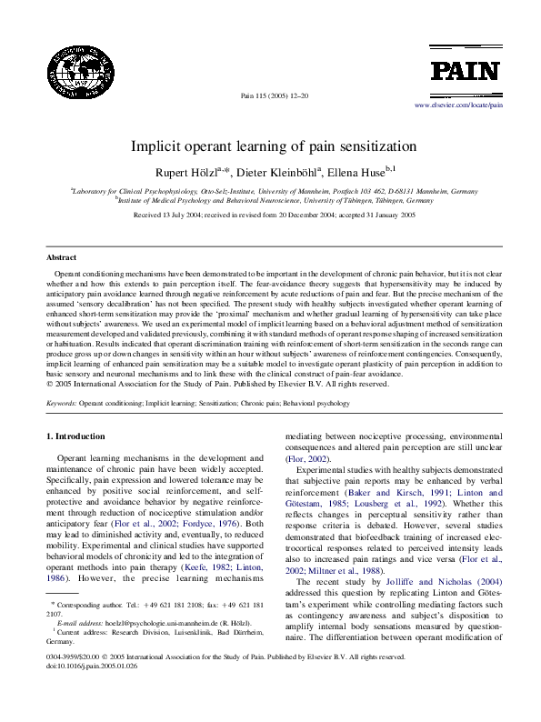 (PDF) Implicit operant learning of pain sensitization