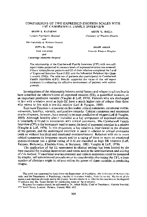 Pdf Comparisons Of Two Expressed Emotion Scales With The Camberwell Family Interview Shahe Kazarian Academia Edu