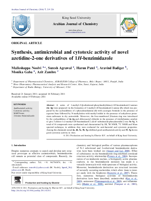 (PDF) Synthesis, antimicrobial and cytotoxic activity of novel ...