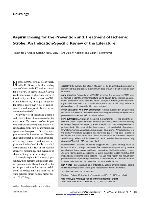 (PDF) Aspirin Dosing for the Prevention and Treatment of Ischemic ...