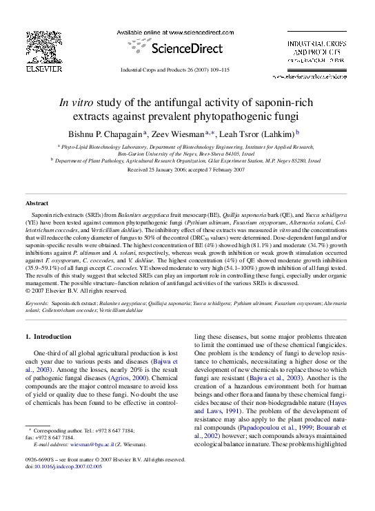 (PDF) In vitro study of the antifungal activity of saponin-rich ...
