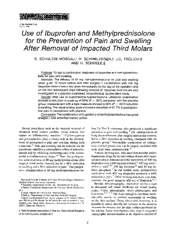 Pdf) Use Of Ibuprofen And Methylprednisolone For The Prevention Of Pain And  Swelling After Removal Of Impacted Third Molars | Rainer Schmelzeisen -  Academia.edu Pdf) Use Of Ibuprofen And Methylprednisolone For The Prevention Of Pain And  Swelling After Removal Of Impacted Third Molars | Rainer Schmelzeisen -  Academia.edu