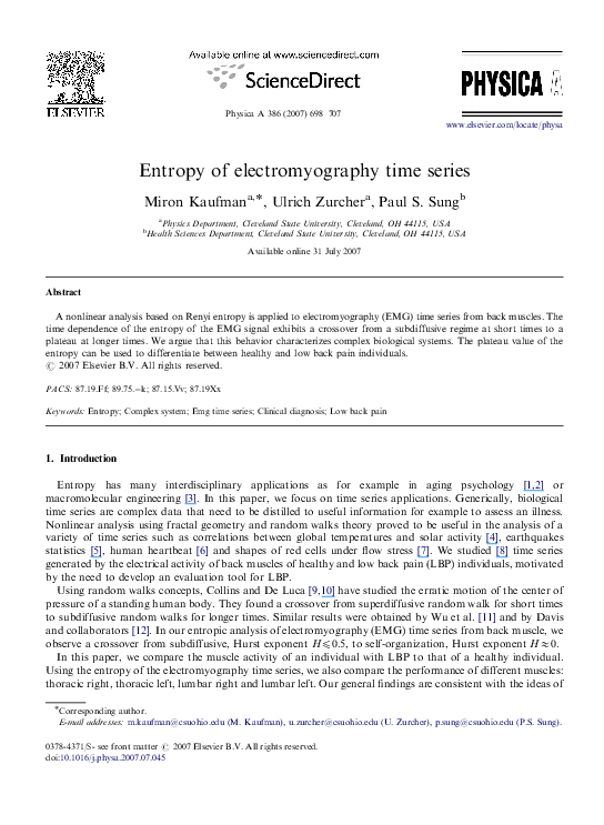 Entropy of electromyography time series