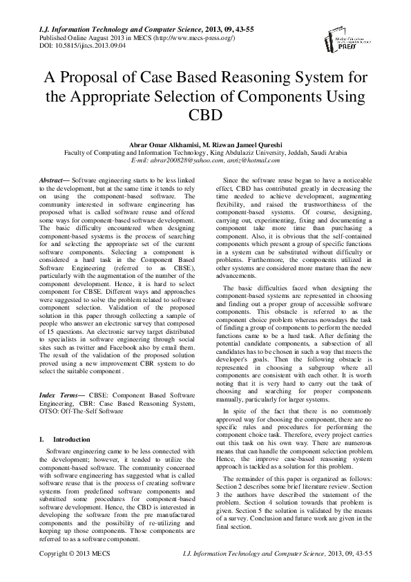 (PDF) A Proposal of Case Based Reasoning System for the Appropriate ...