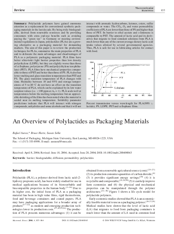 (PDF) An Overview of Polylactides as Packaging Materials