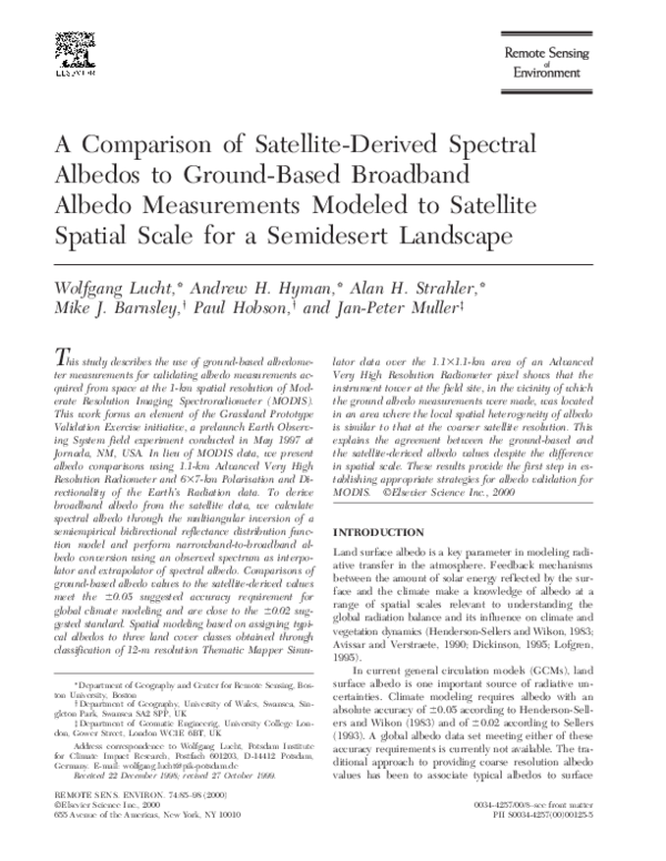 (PDF) A Comparison of Satellite-Derived Spectral Albedos to Ground ...