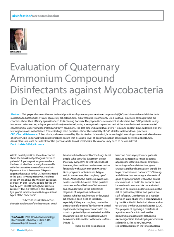 (PDF) Disinfection/Decontamination Evaluation of Quaternary Ammonium