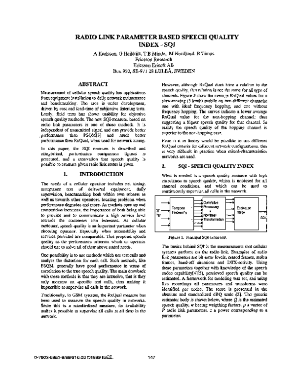 (PDF) Radio link parameter based speech quality index-SQI