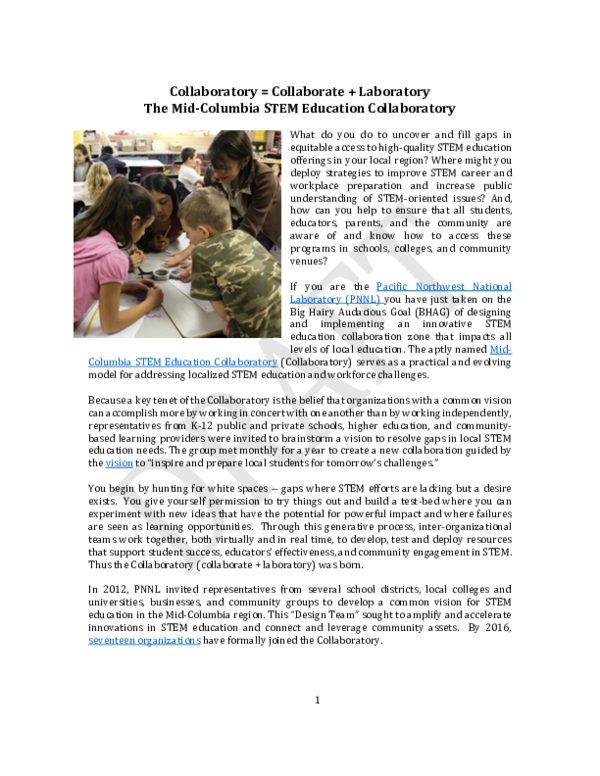 (PDF) Collaboratory = Collaborate + Laboratory: The Mid-Columbia STEM ...