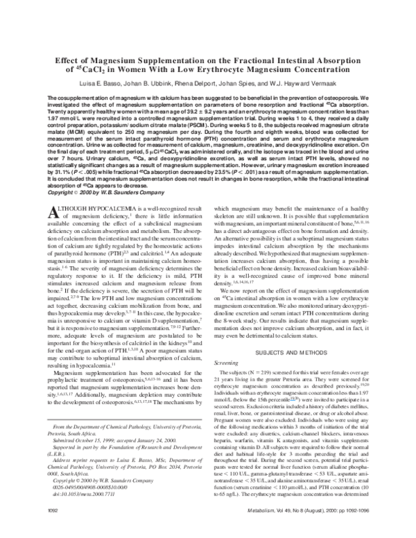 (PDF) Effect of magnesium supplementation on the fractional intestinal ...