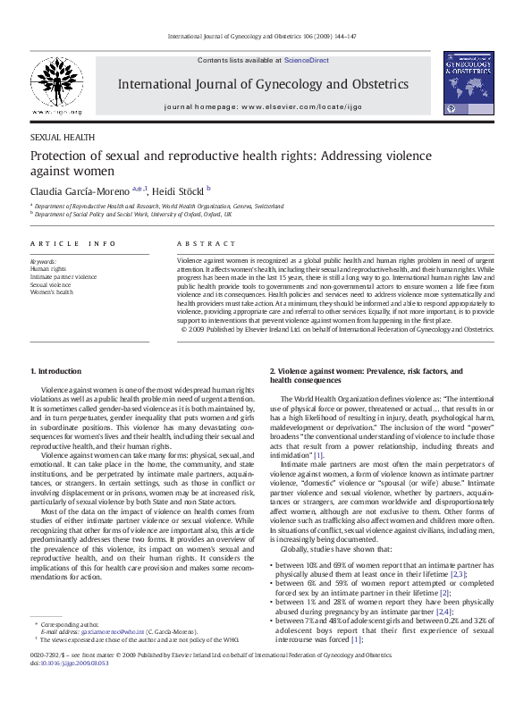 (PDF) Protection of sexual and reproductive health rights: Addressing ...