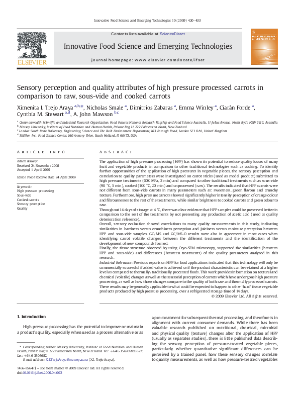 (PDF) Sensory perception and quality attributes of high pressure ...