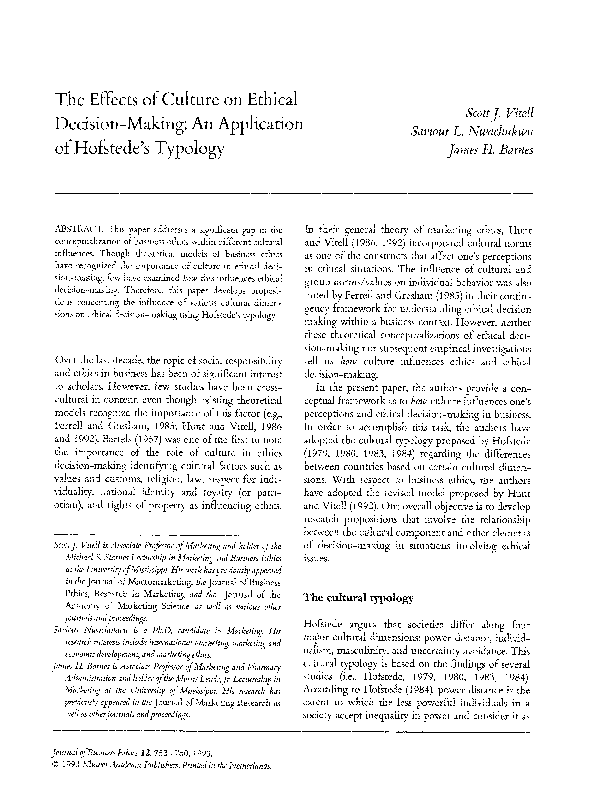 (PDF) The Effects of Culture on Ethical Decision-Making: An Application ...