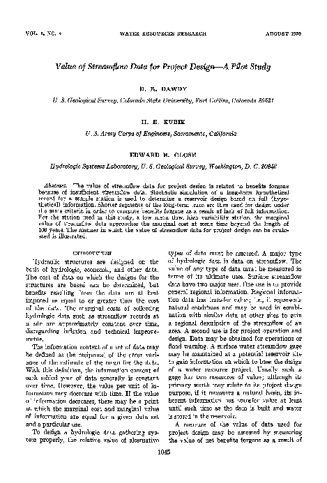 (PDF) Value of Streamflow Data for Project Design—A Pilot Study