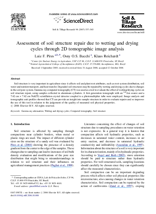 (PDF) Assessment of soil structure repair due to wetting and drying