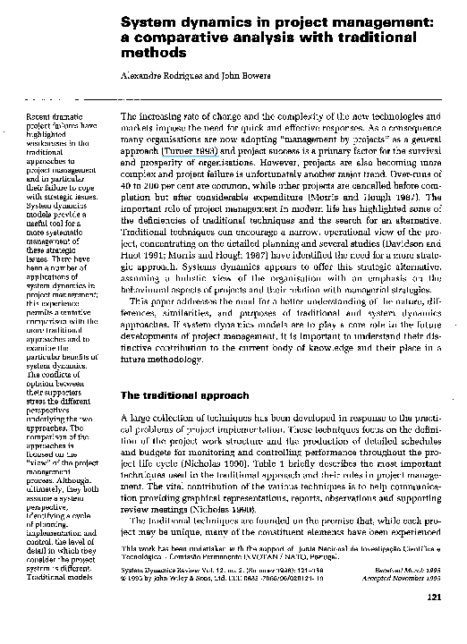 (PDF) System dynamics in project management: A comparative analysis ...