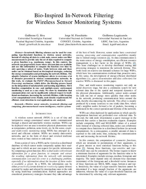 (PDF) Bio-inspired in-network filtering for wireless sensor monitoring ...
