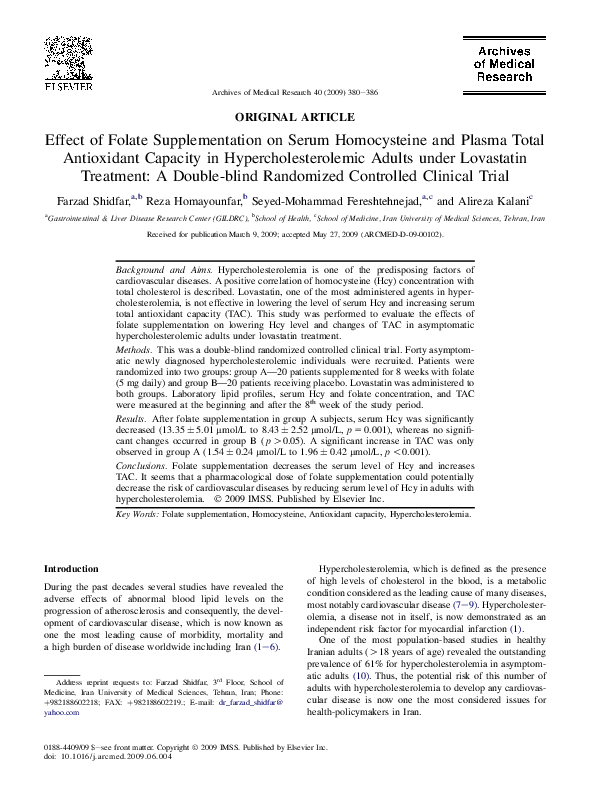 (PDF) Effect of Folate Supplementation on Serum Homocysteine and Plasma ...